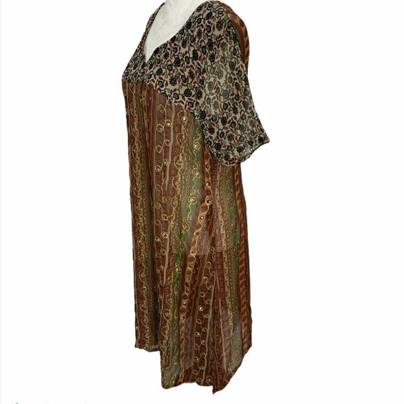 VINTAGE💐V-NECK Beige  Gauze Dress/Swimsuit Coverup L - Picture 3 of 9